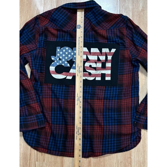 Johnny Cash Upcycled Flannel Lucky Brand Shirt Mens Size XL Patriotic Country - Picture 8 of 9